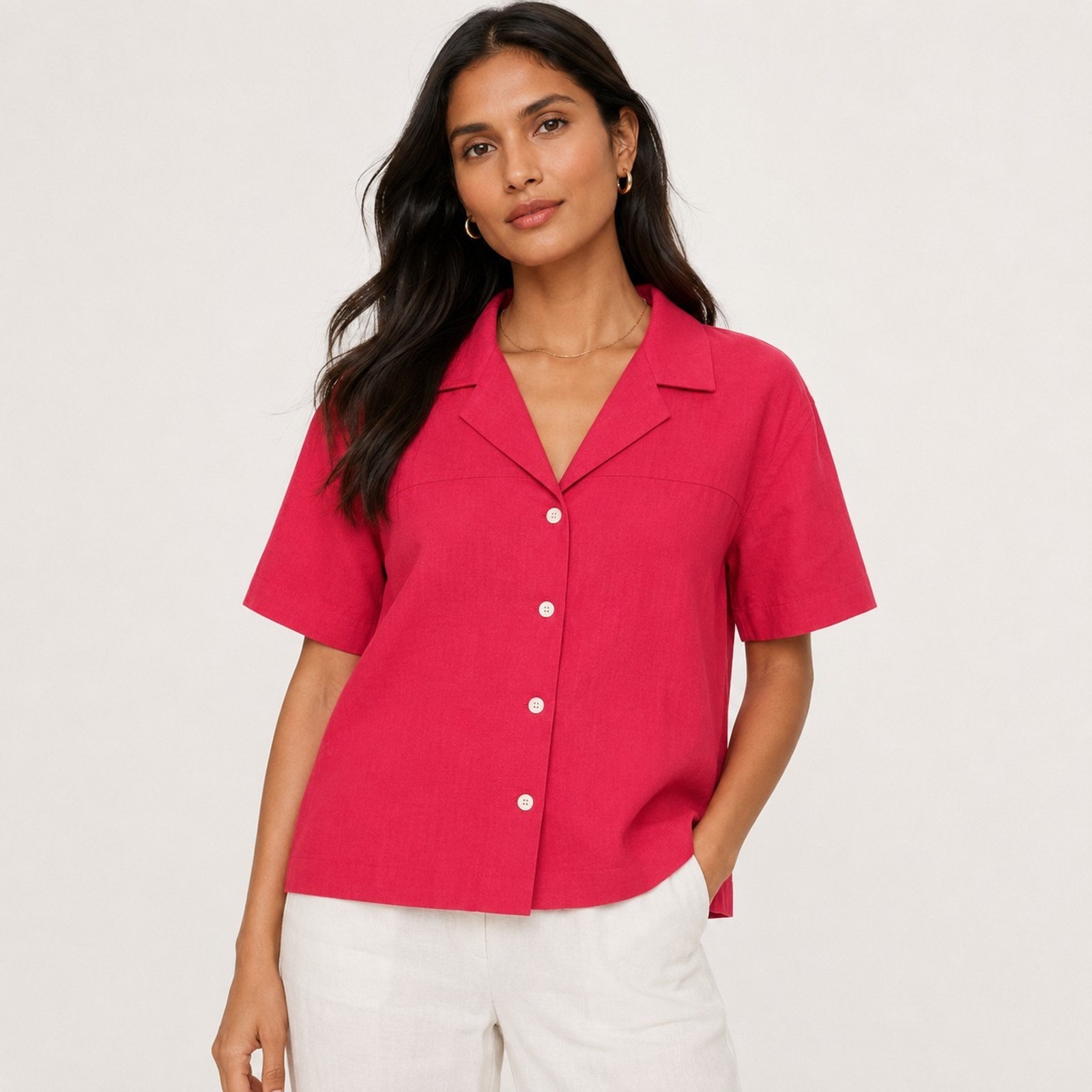 New Banana Republic Linen Blend Shirt Women's Size Xl Fuchsia Pink Boxy Relaxed